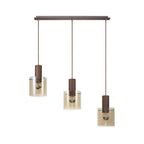 NL82629 Tokyo 3 Light Linear Pendant Adjustable Mocha/Amber Glass