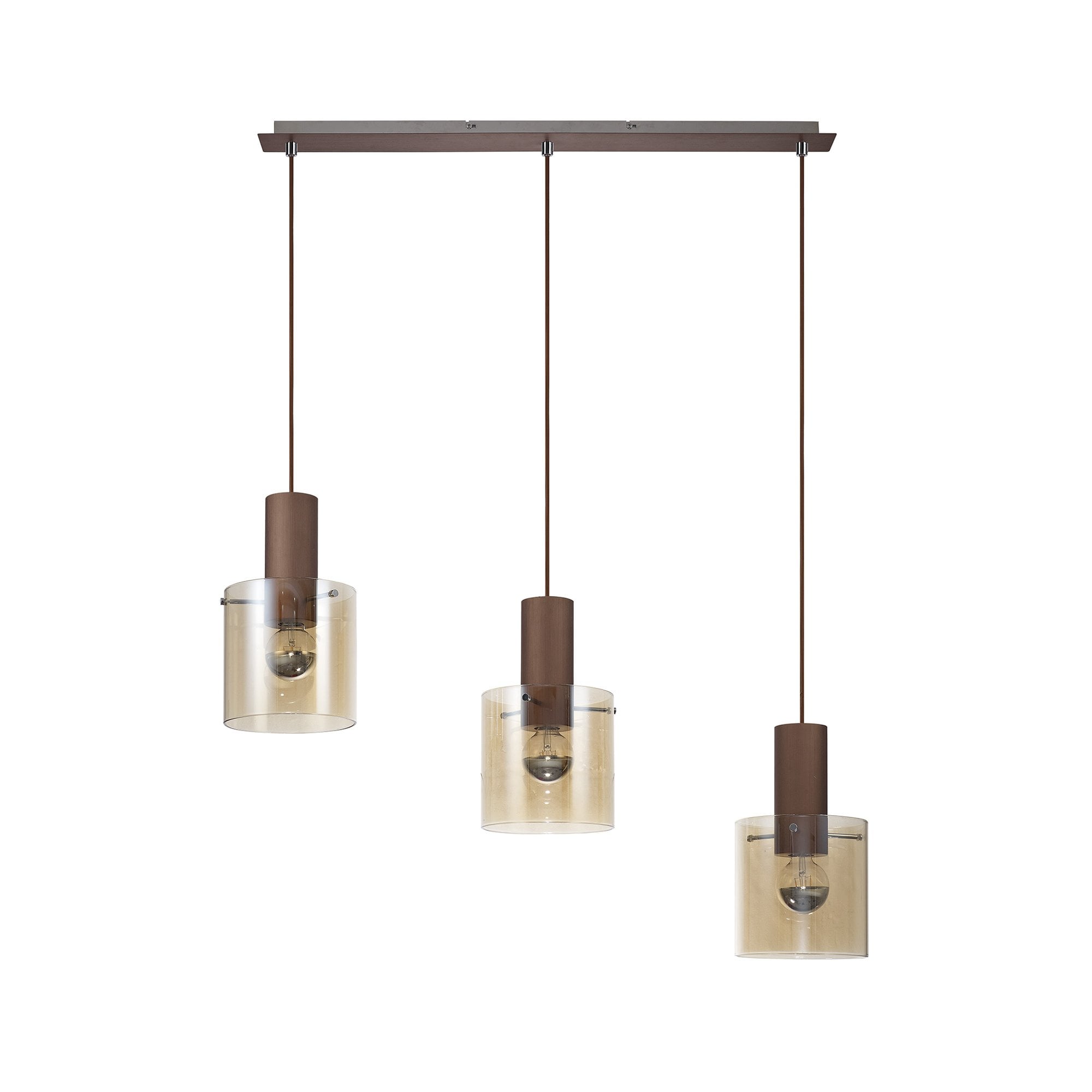 NL82629 Tokyo 3 Light Linear Pendant Adjustable Mocha/Amber Glass