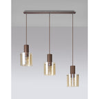 NL82629 Tokyo 3 Light Linear Pendant Adjustable Mocha/Amber Glass