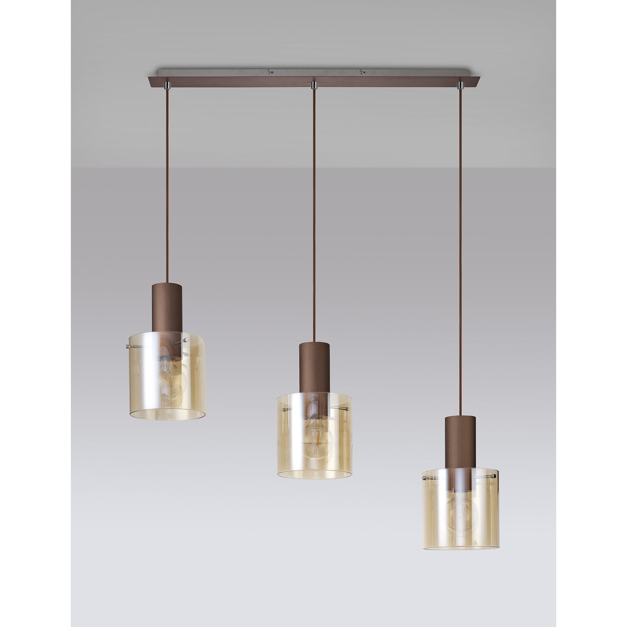 NL82629 Tokyo 3 Light Linear Pendant Adjustable Mocha/Amber Glass