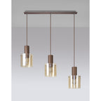 NL82629 Tokyo 3 Light Linear Pendant Adjustable Mocha/Amber Glass