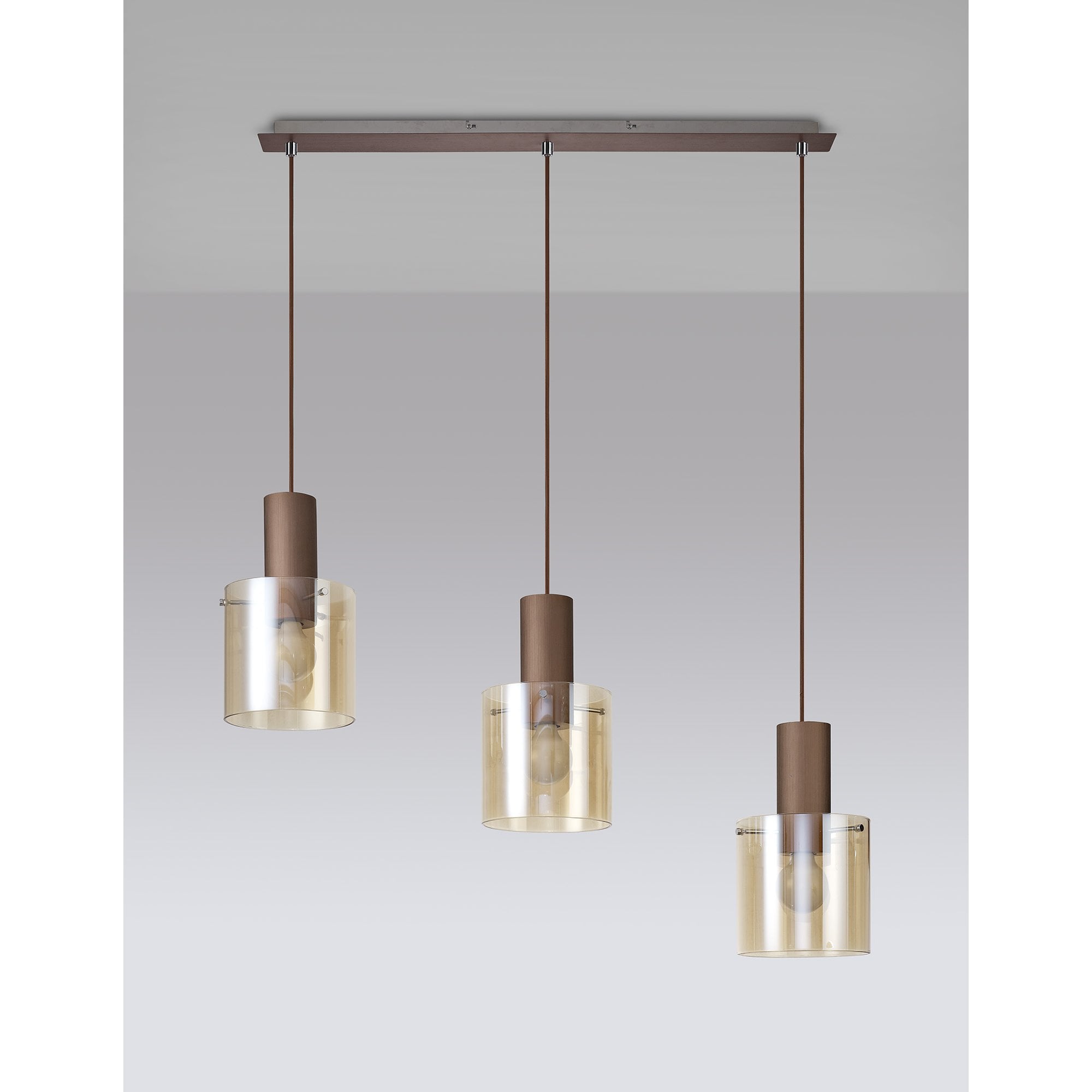 NL82629 Tokyo 3 Light Linear Pendant Adjustable Mocha/Amber Glass