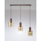 NL82629 Tokyo 3 Light Linear Pendant Adjustable Mocha/Amber Glass