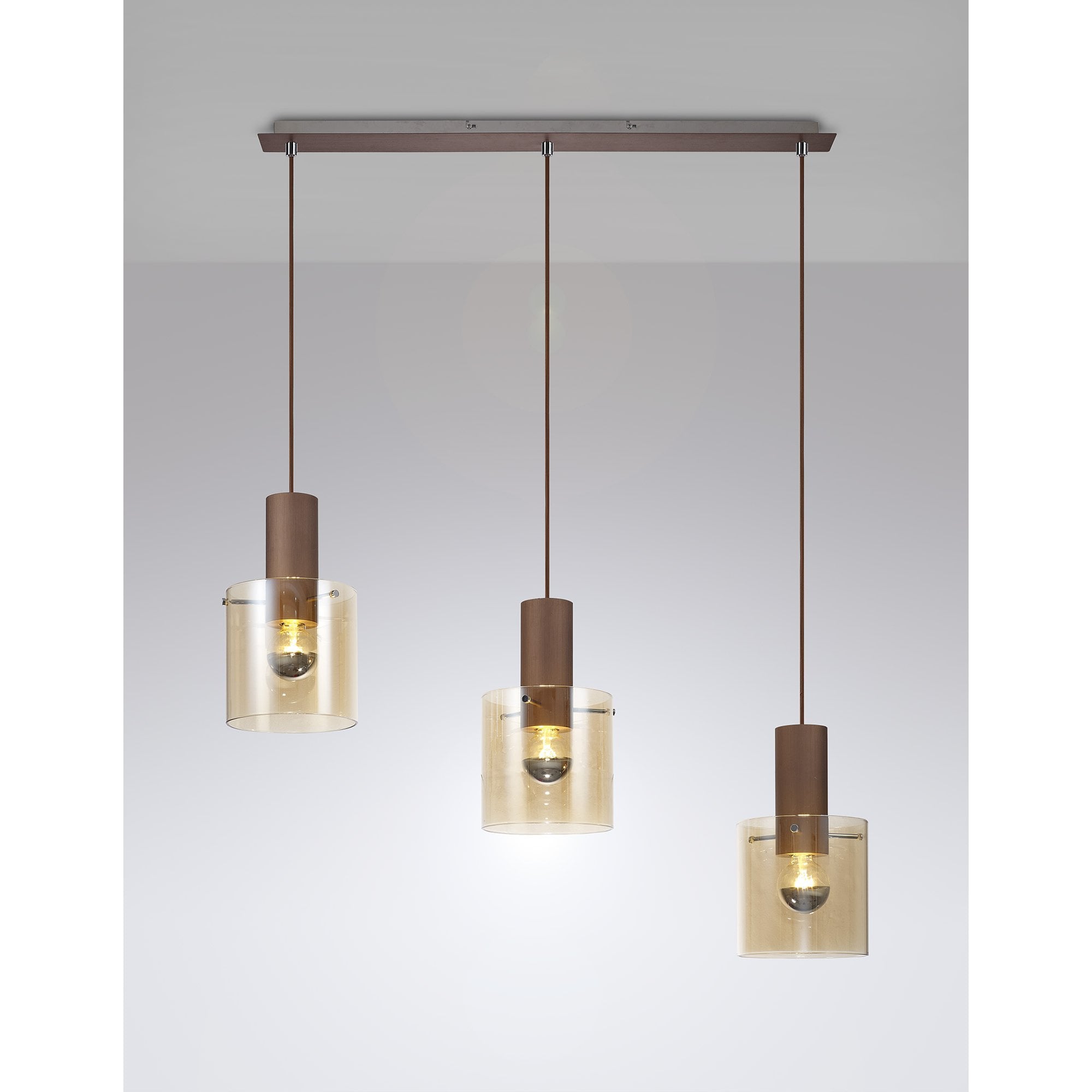 NL82629 Tokyo 3 Light Linear Pendant Adjustable Mocha/Amber Glass