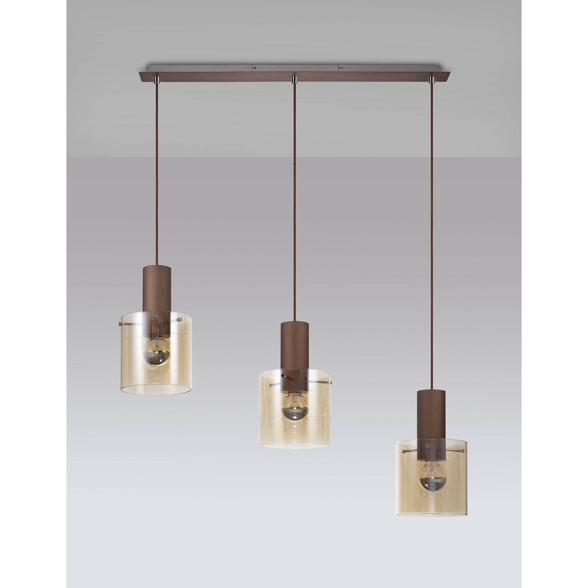 NL82629 Tokyo 3 Light Linear Pendant Adjustable Mocha/Amber Glass
