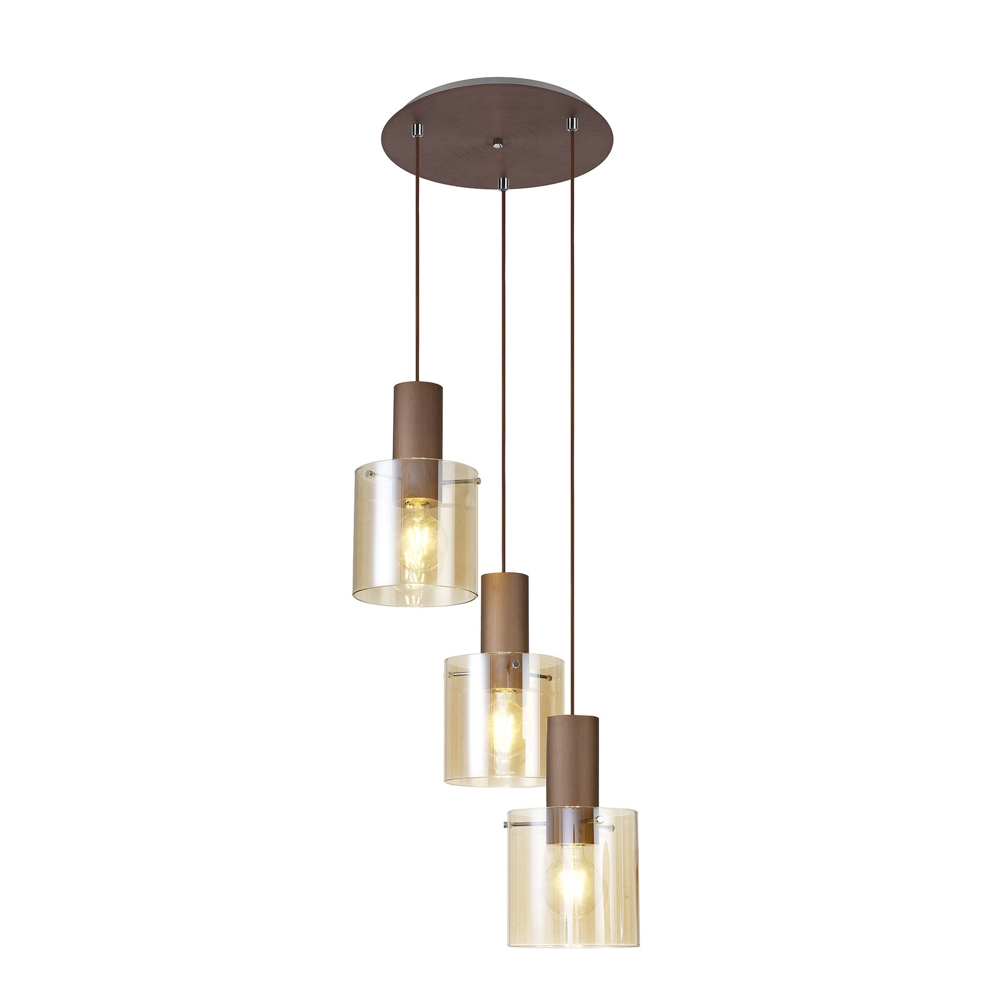 NL82639 Tokyo Round Pendant 3 Light Adjustable Mocha/Amber Glass