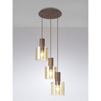 NL82639 Tokyo Round Pendant 3 Light Adjustable Mocha/Amber Glass