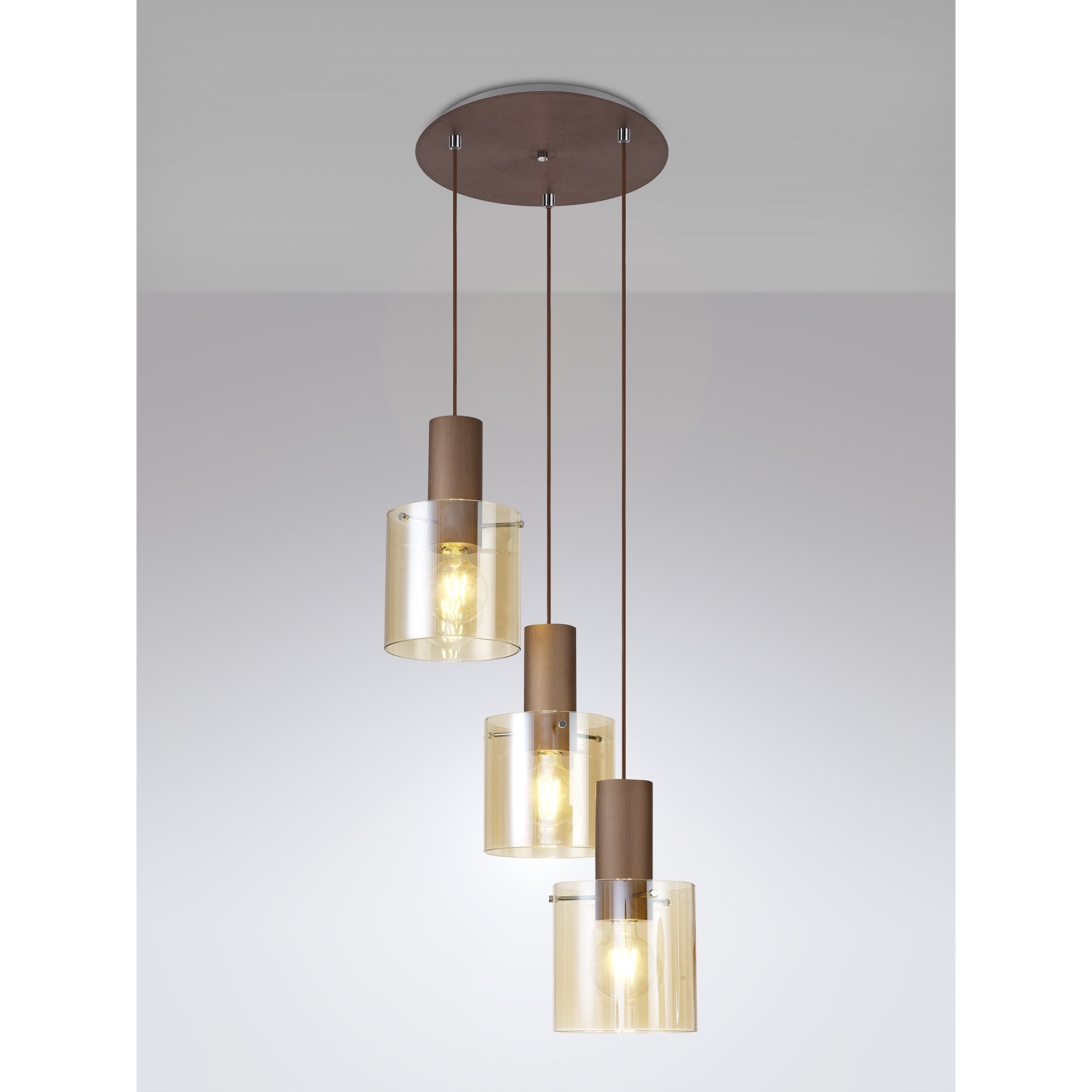 NL82639 Tokyo Round Pendant 3 Light Adjustable Mocha/Amber Glass