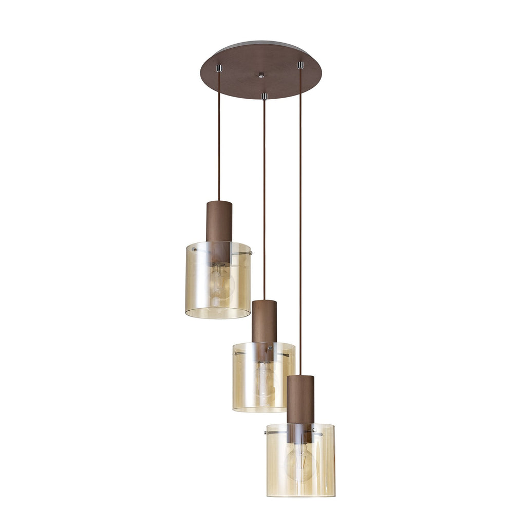 NL82639 Tokyo Round Pendant 3 Light Adjustable Mocha/Amber Glass