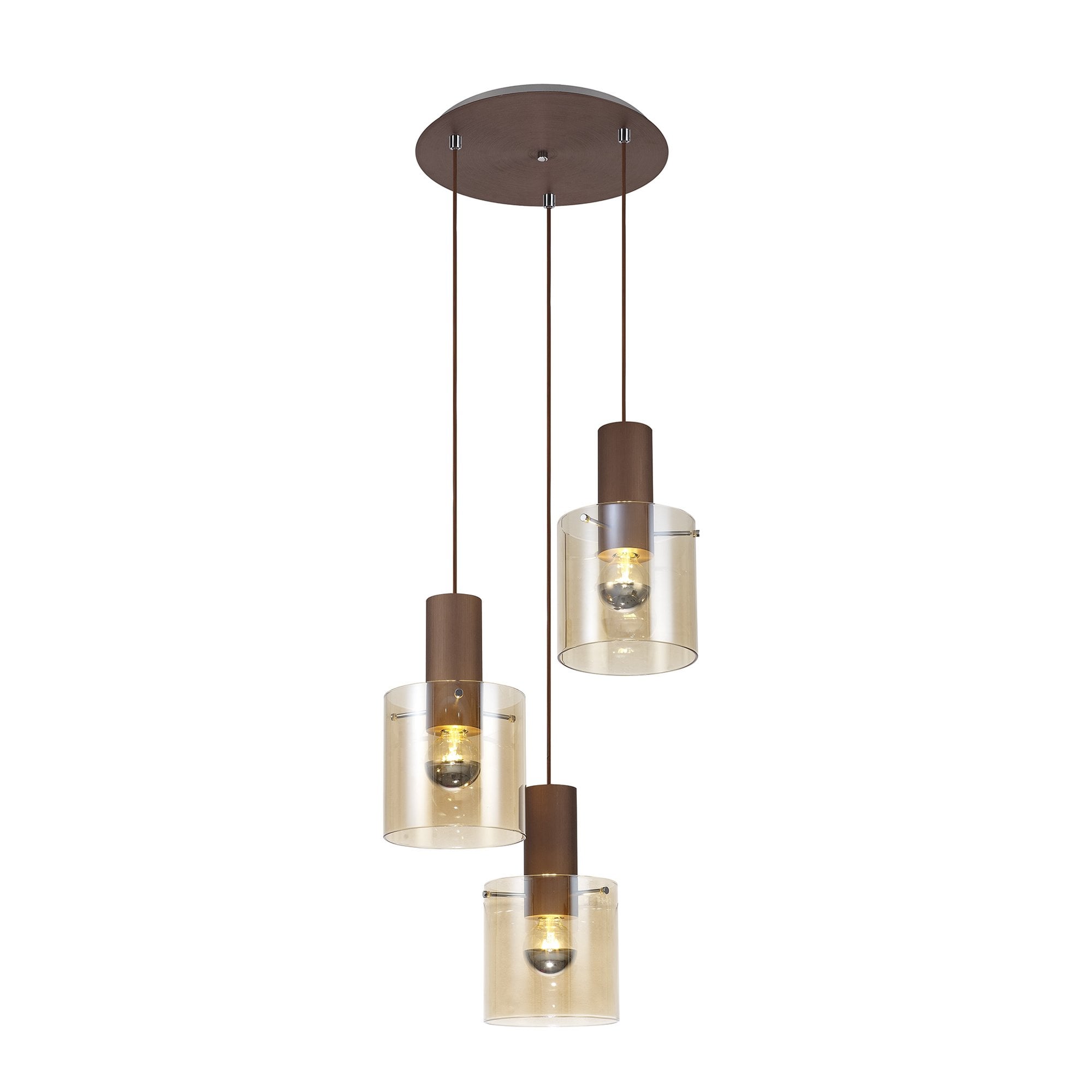 NL82639 Tokyo Round Pendant 3 Light Adjustable Mocha/Amber Glass
