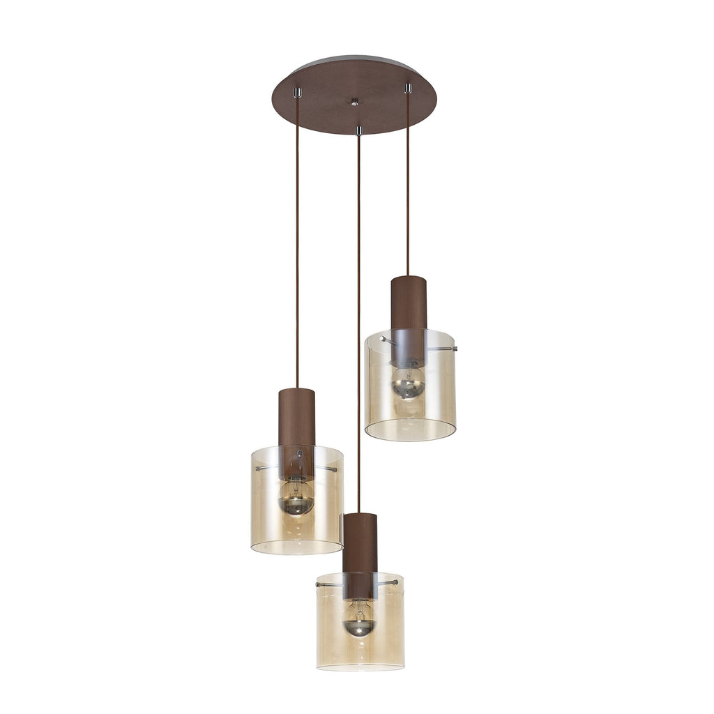 NL82639 Tokyo Round Pendant 3 Light Adjustable Mocha/Amber Glass