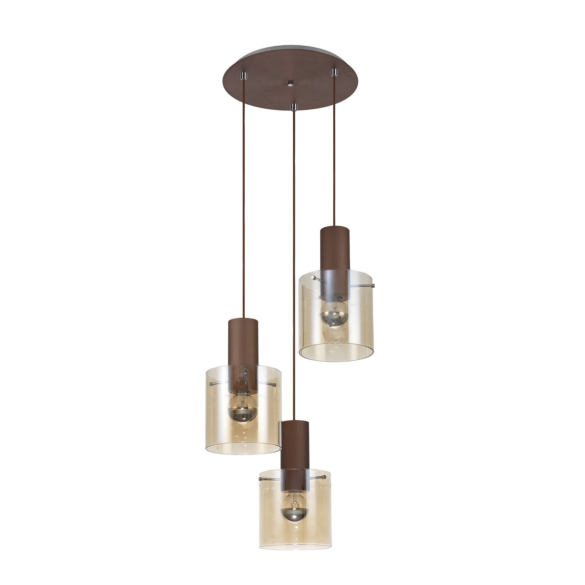 NL82639 Tokyo Round Pendant 3 Light Adjustable Mocha/Amber Glass