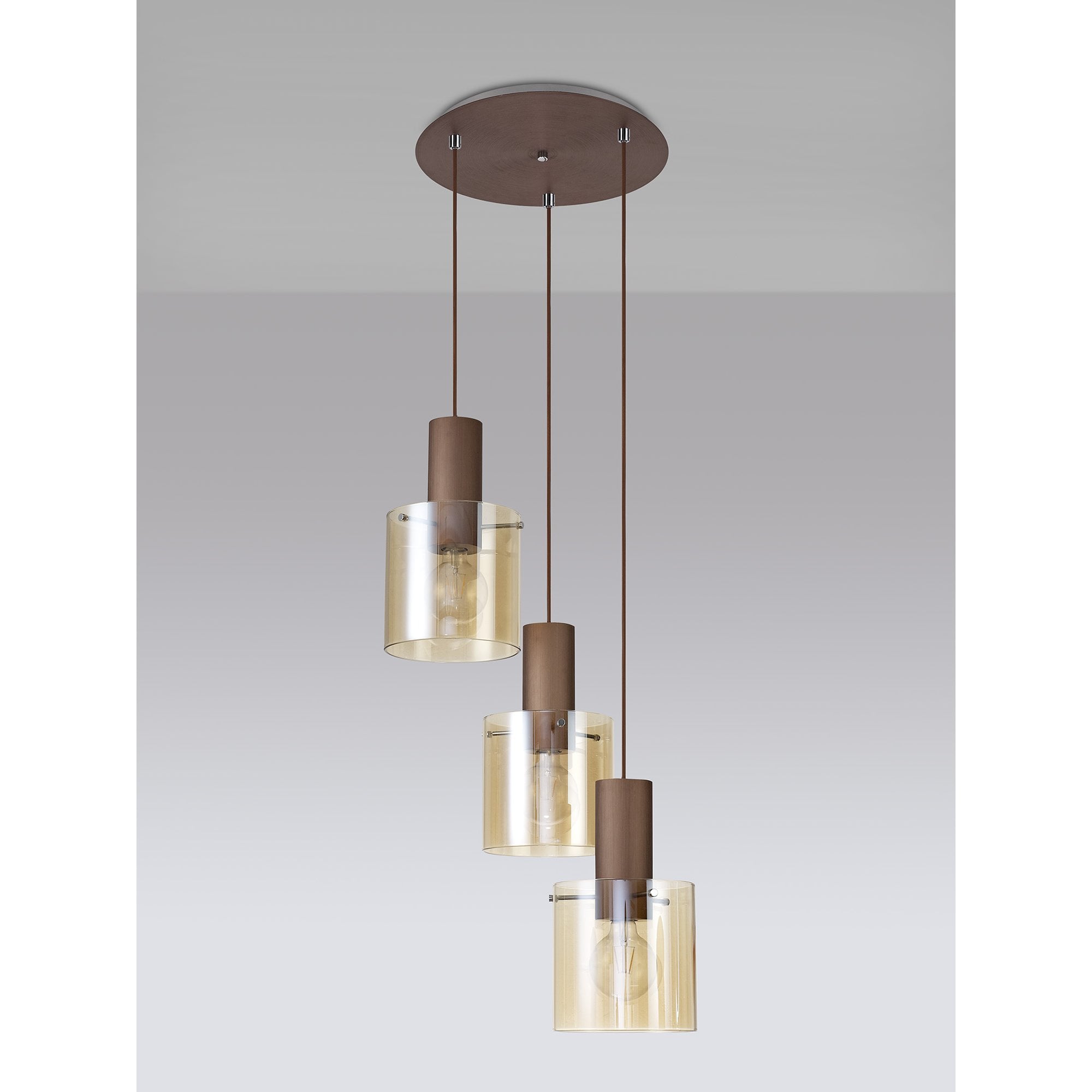 NL82639 Tokyo Round Pendant 3 Light Adjustable Mocha/Amber Glass