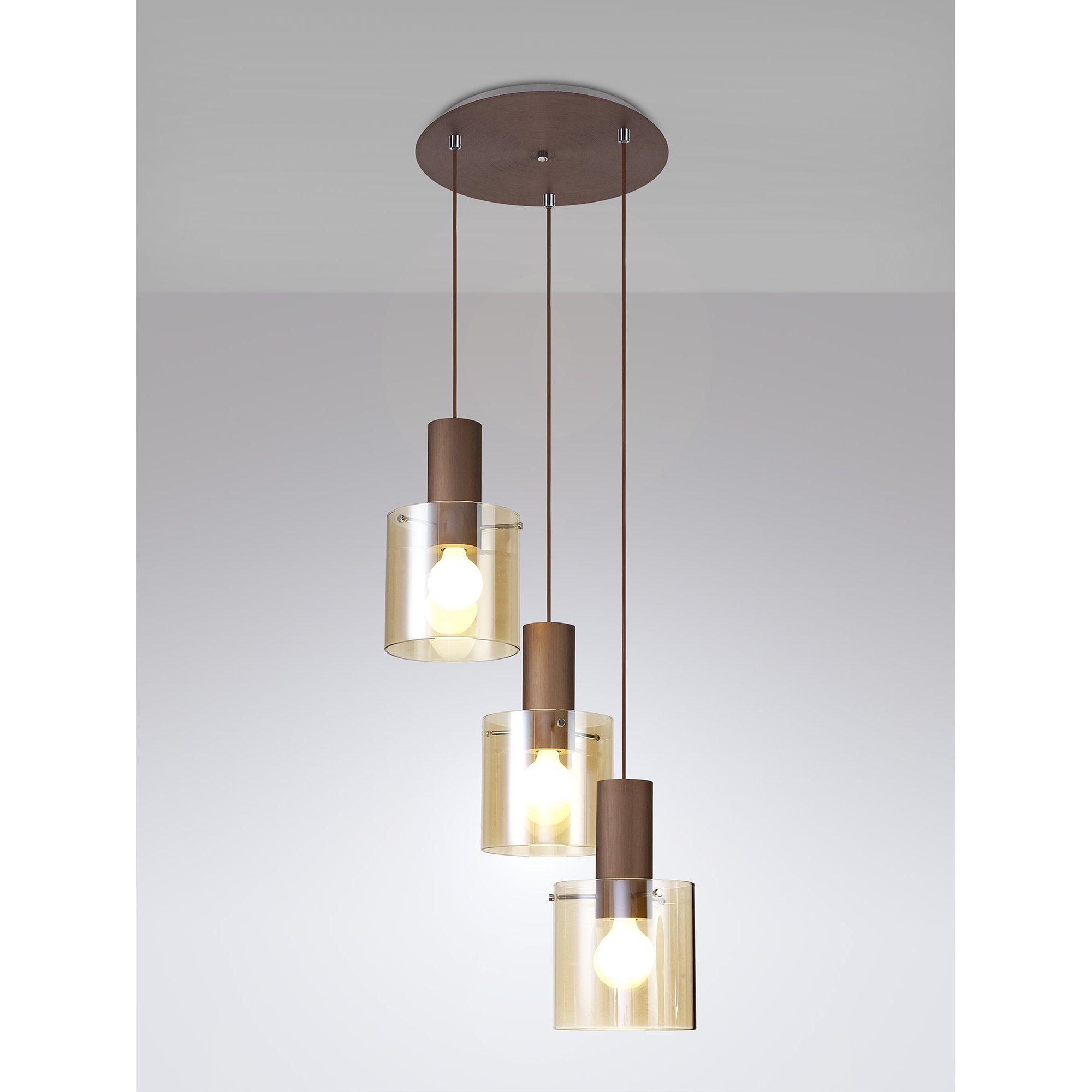 NL82639 Tokyo Round Pendant 3 Light Adjustable Mocha/Amber Glass
