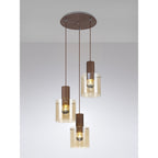 NL82639 Tokyo Round Pendant 3 Light Adjustable Mocha/Amber Glass