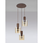 NL82639 Tokyo Round Pendant 3 Light Adjustable Mocha/Amber Glass