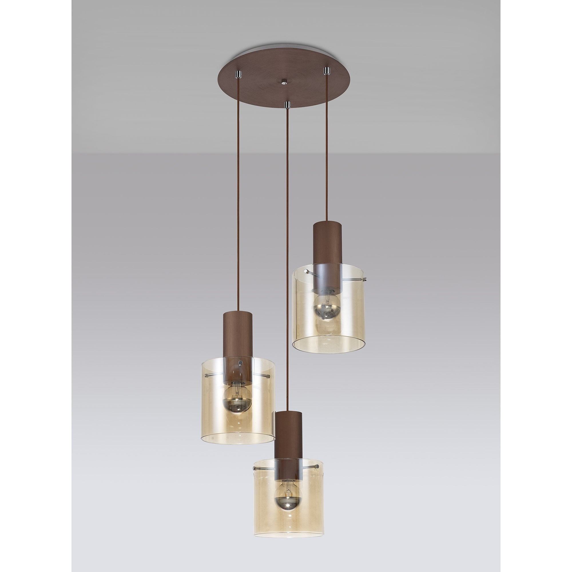 NL82639 Tokyo Round Pendant 3 Light Adjustable Mocha/Amber Glass
