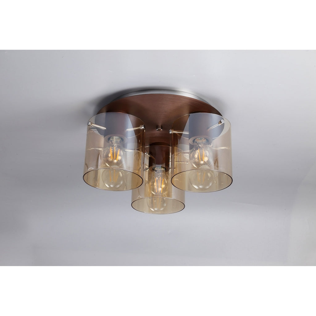 NL82659 Tokyo Round Ceiling Flush 3 Light Mocha/Amber Glass