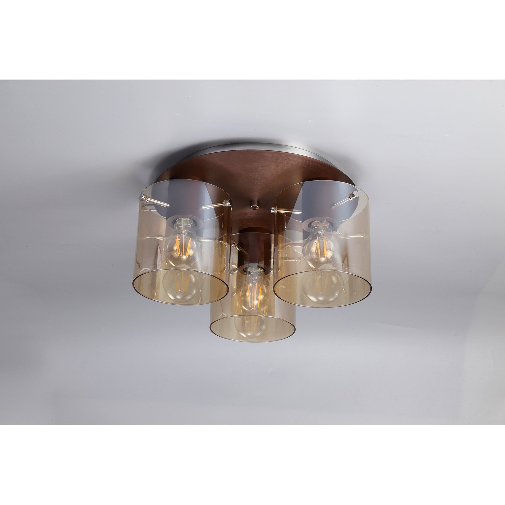 NL82659 Tokyo Round Ceiling Flush 3 Light Mocha/Amber Glass