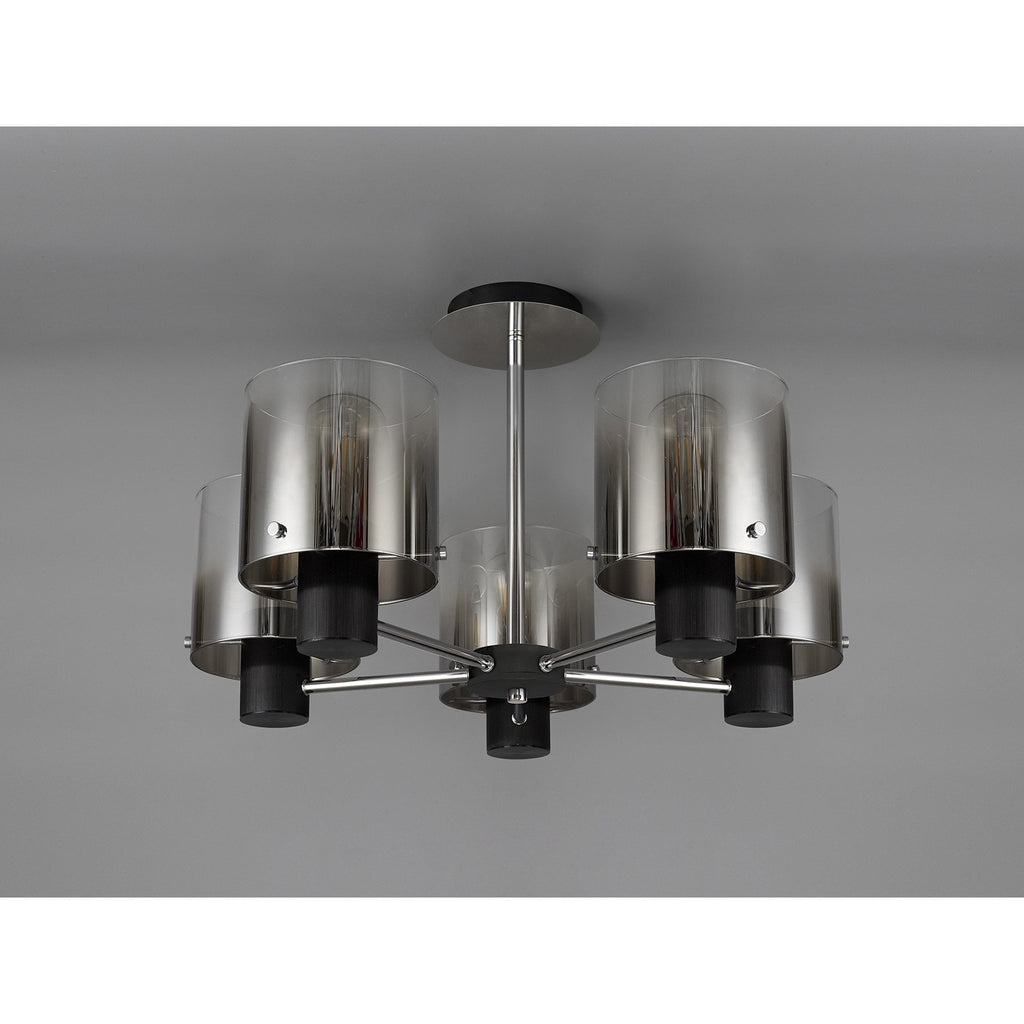 NL84029 Tokyo Semi Ceiling 5 Light Black/Smoke Fade Glass
