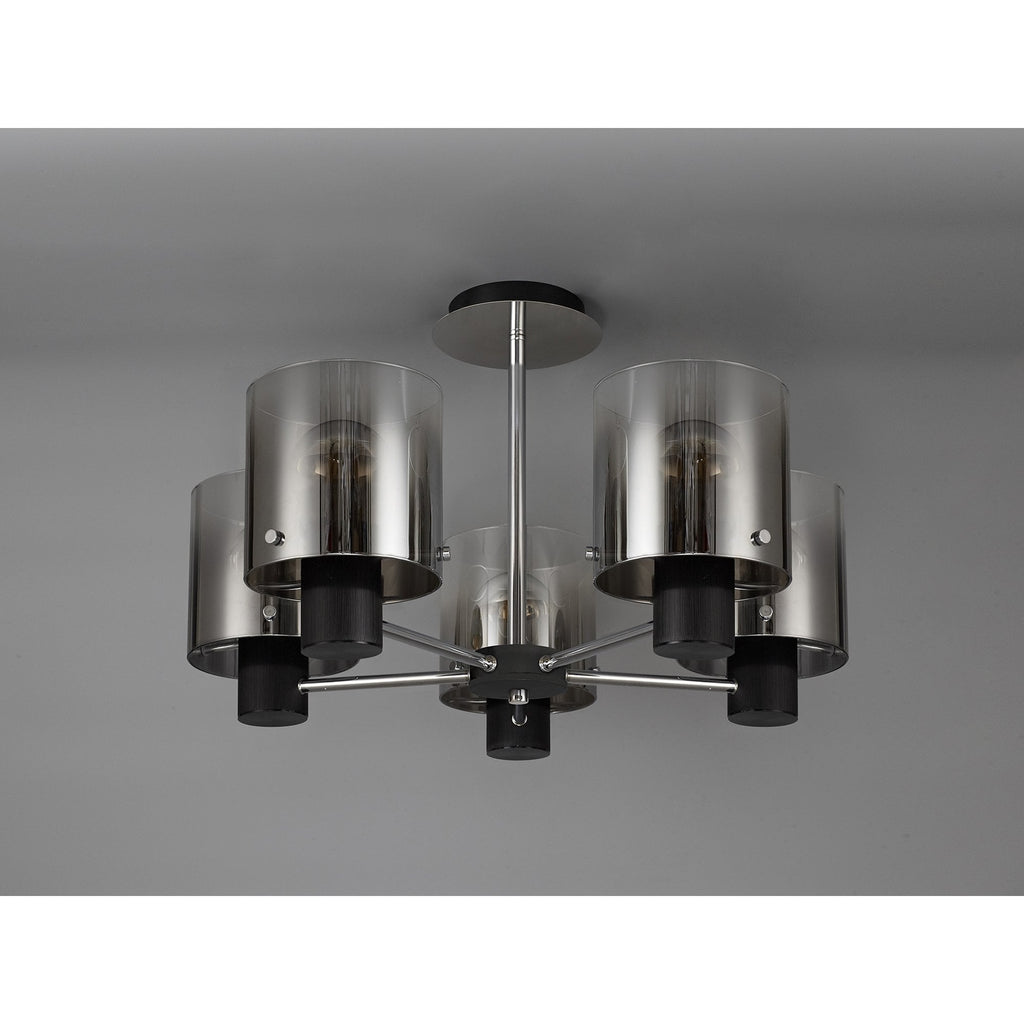 NL84029 Tokyo Semi Ceiling 5 Light Black/Smoke Fade Glass