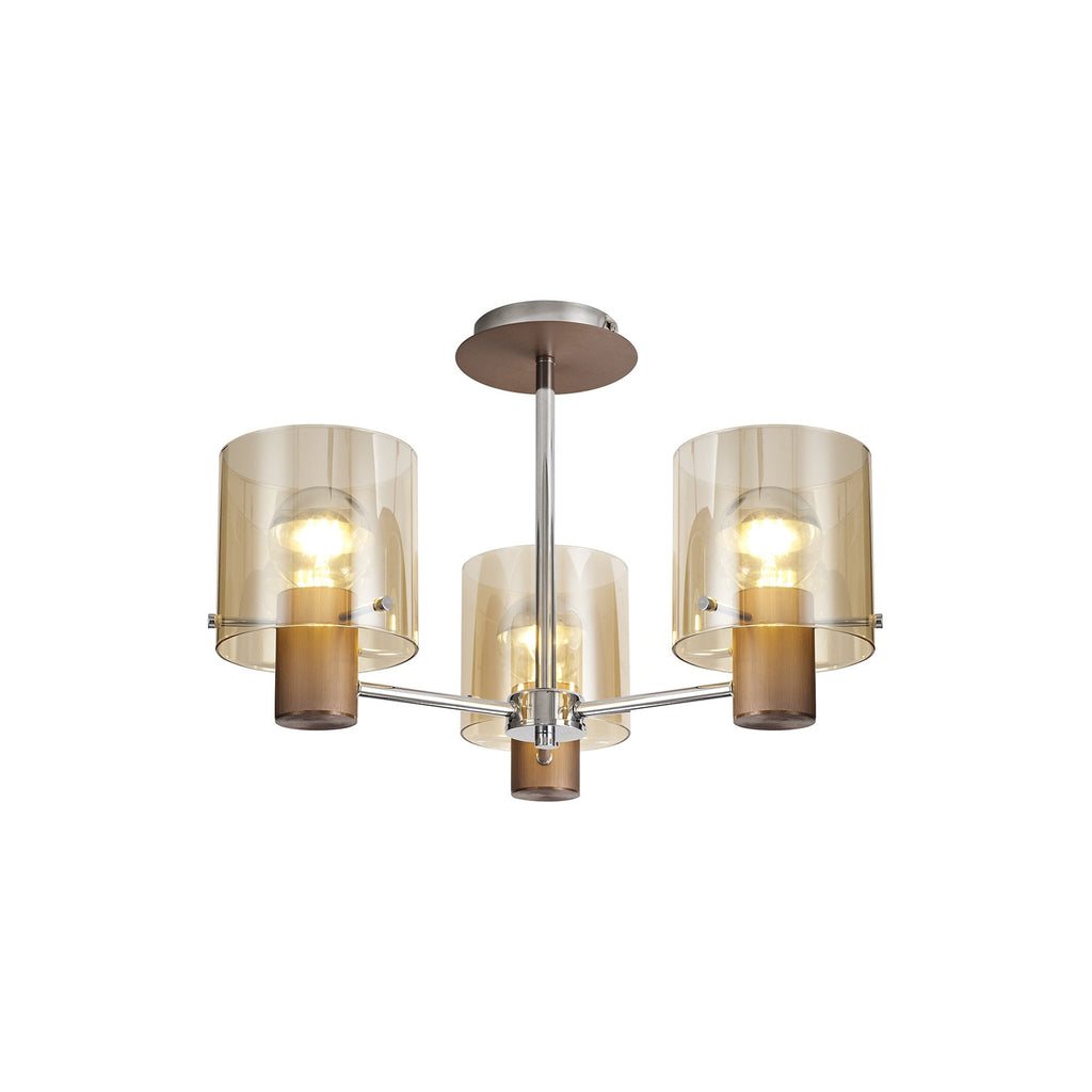 NL84039 Tokyo Semi Ceiling 3 Light Mocha/Amber Glass
