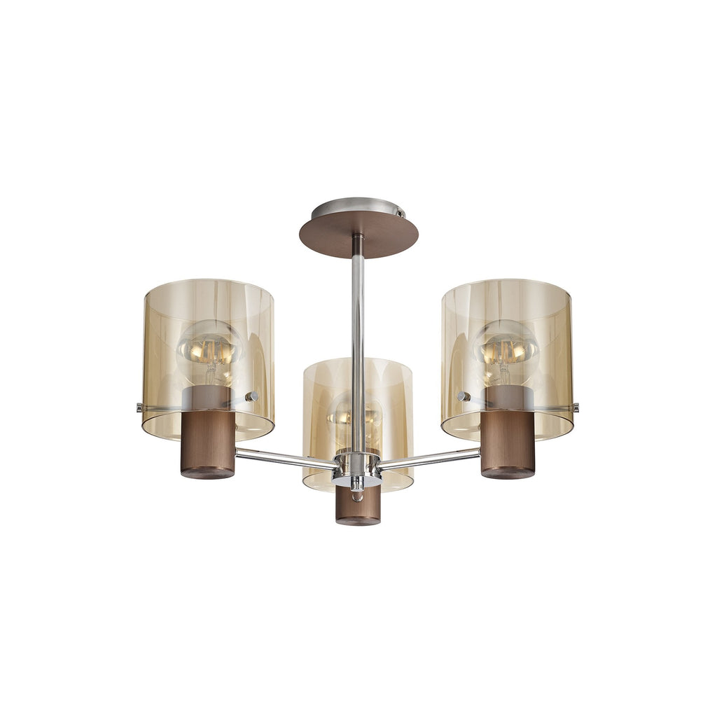 NL84039 Tokyo Semi Ceiling 3 Light Mocha/Amber Glass