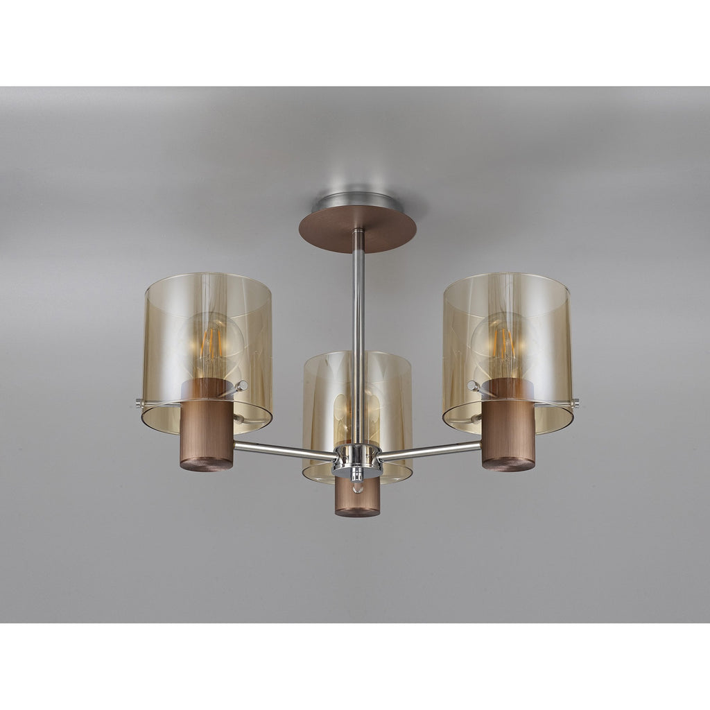 NL84039 Tokyo Semi Ceiling 3 Light Mocha/Amber Glass