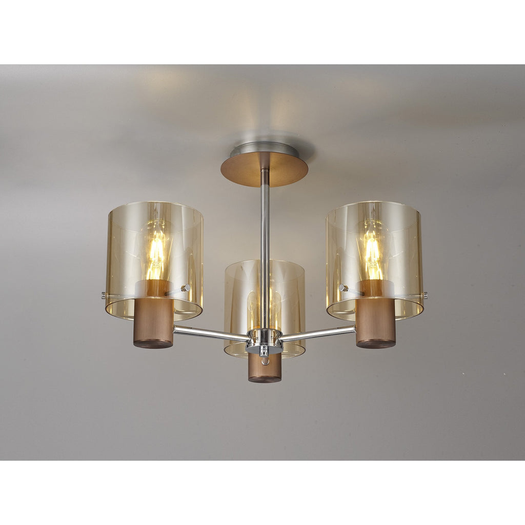 NL84039 Tokyo Semi Ceiling 3 Light Mocha/Amber Glass