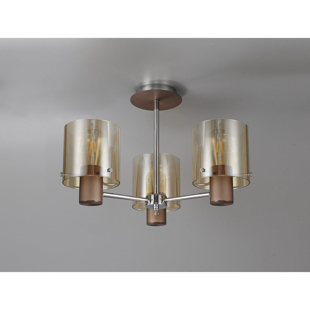NL84039 Tokyo Semi Ceiling 3 Light Mocha/Amber Glass