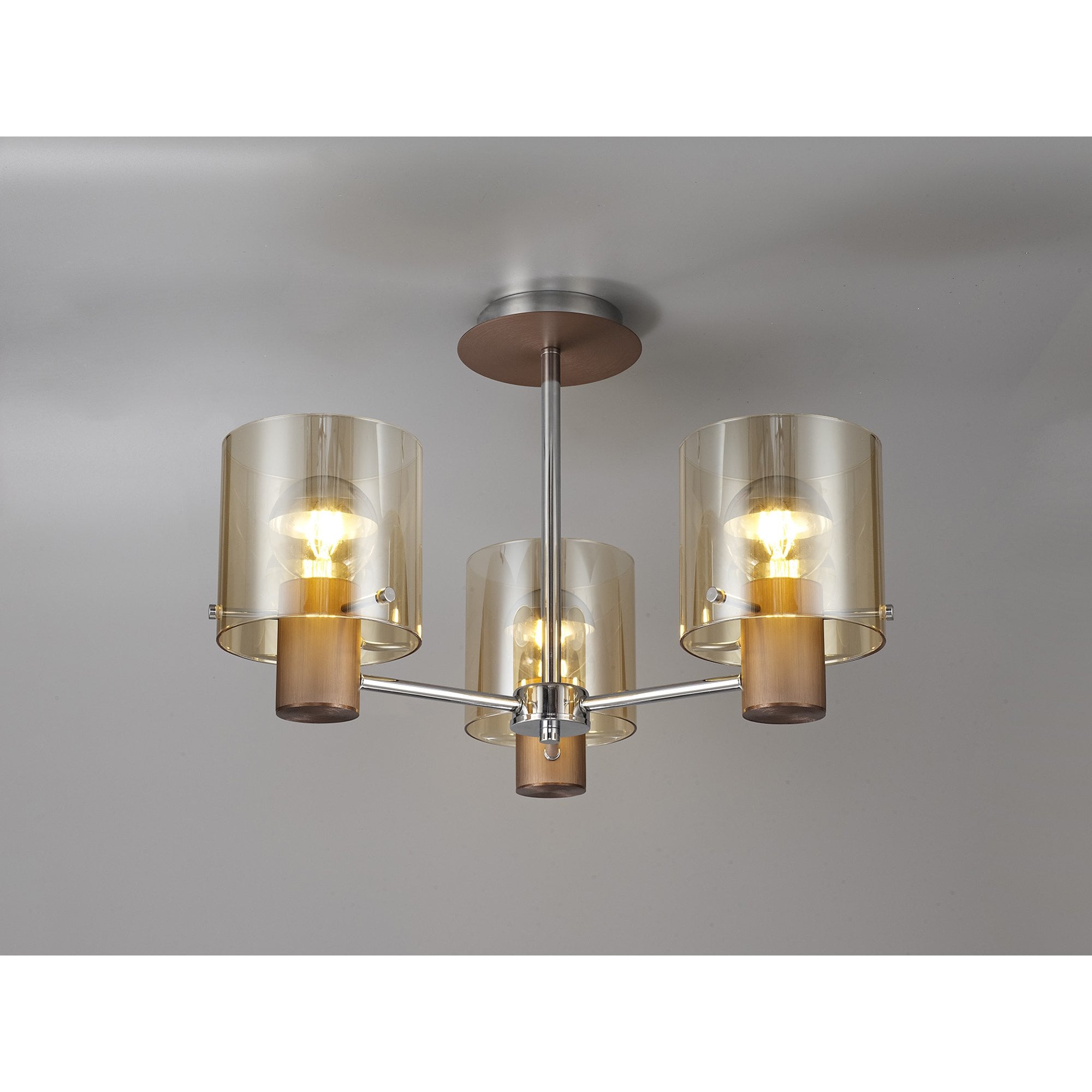 NL84039 Tokyo Semi Ceiling 3 Light Mocha/Amber Glass