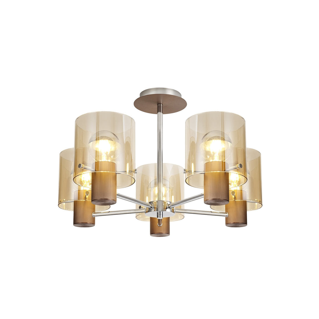 NL84049 Tokyo Semi Ceiling 5 Light Mocha/Amber Glass