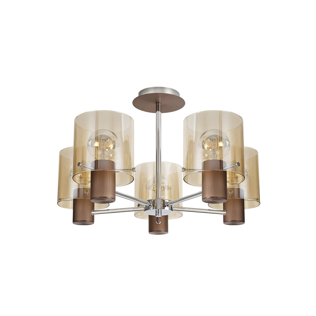 NL84049 Tokyo Semi Ceiling 5 Light Mocha/Amber Glass