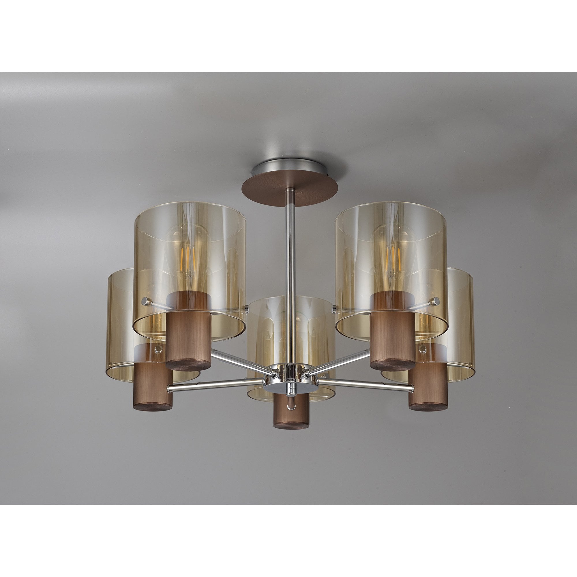 NL84049 Tokyo Semi Ceiling 5 Light Mocha/Amber Glass