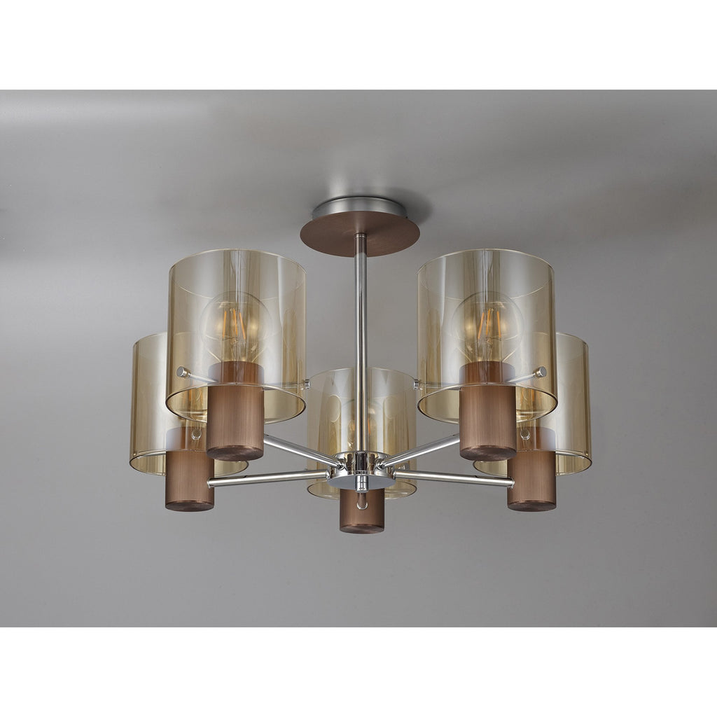 NL84049 Tokyo Semi Ceiling 5 Light Mocha/Amber Glass