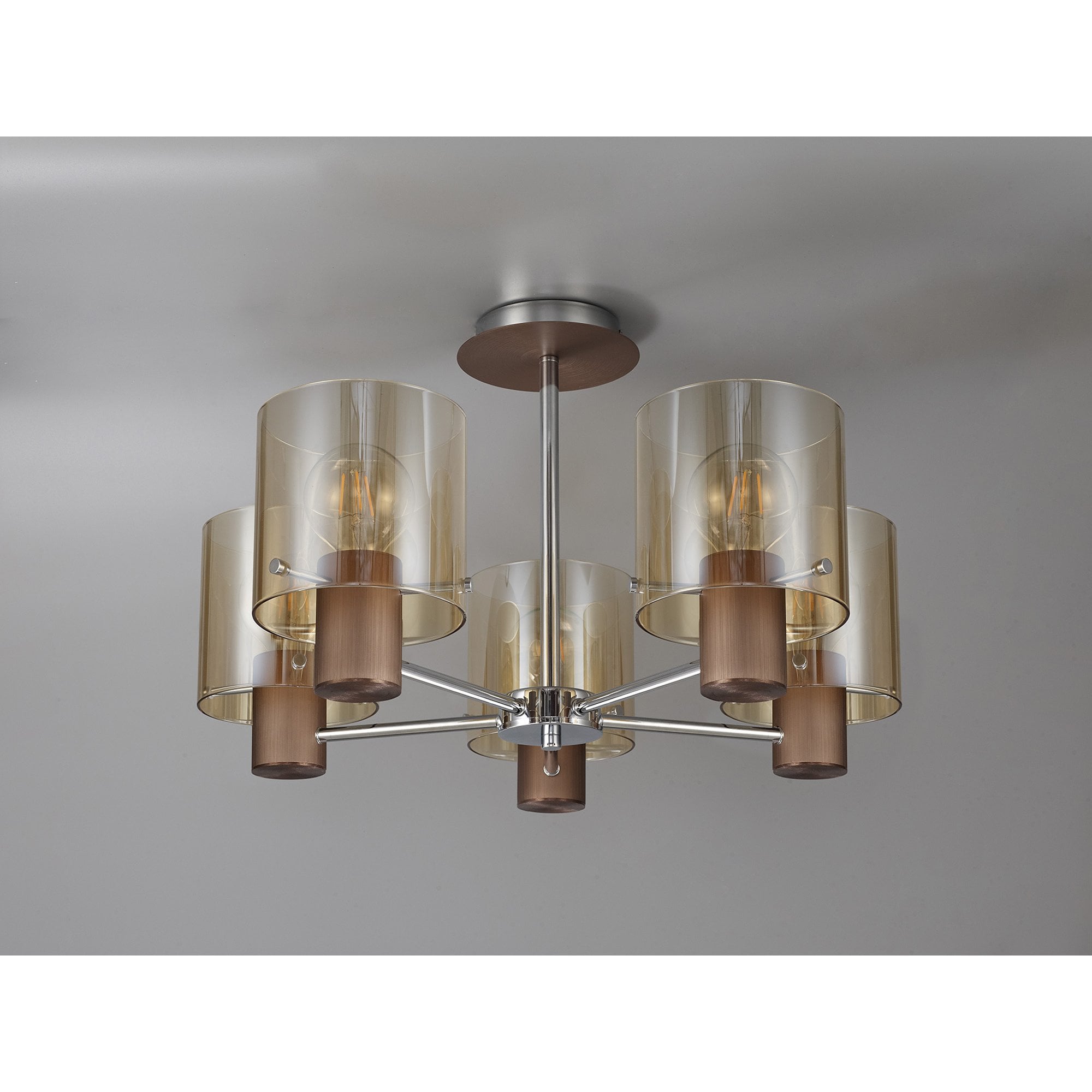 NL84049 Tokyo Semi Ceiling 5 Light Mocha/Amber Glass