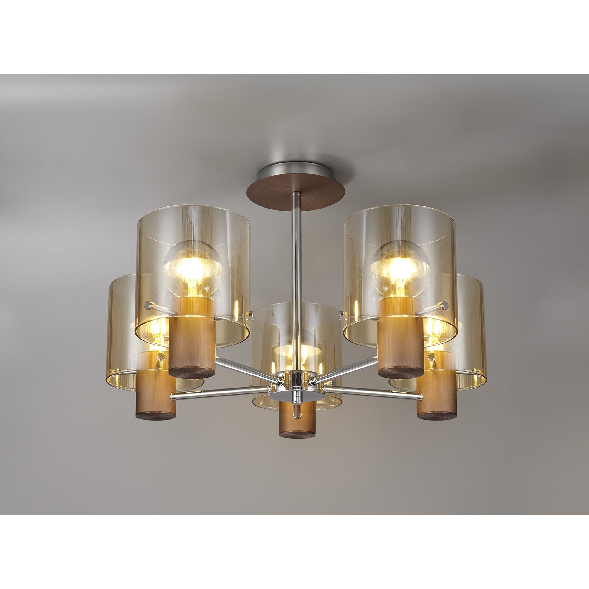 NL84049 Tokyo Semi Ceiling 5 Light Mocha/Amber Glass