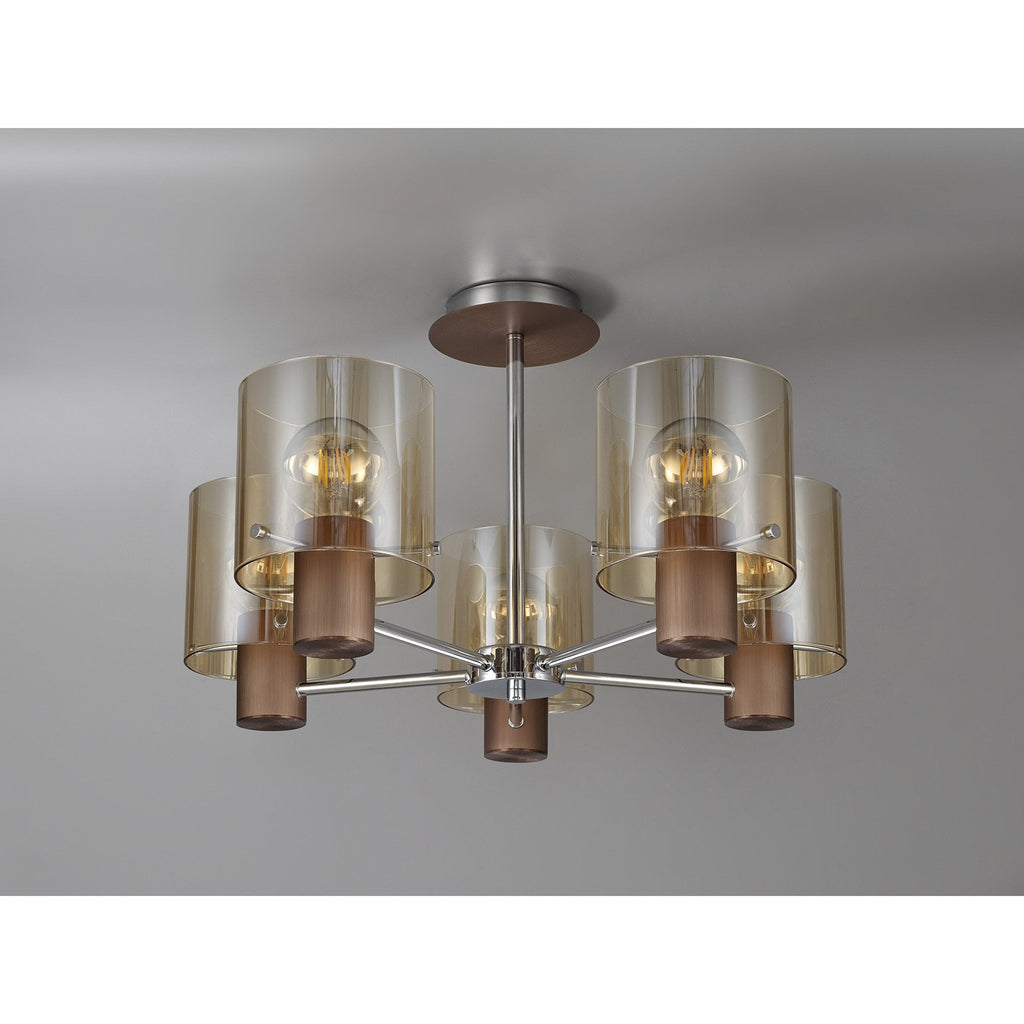 NL84049 Tokyo Semi Ceiling 5 Light Mocha/Amber Glass