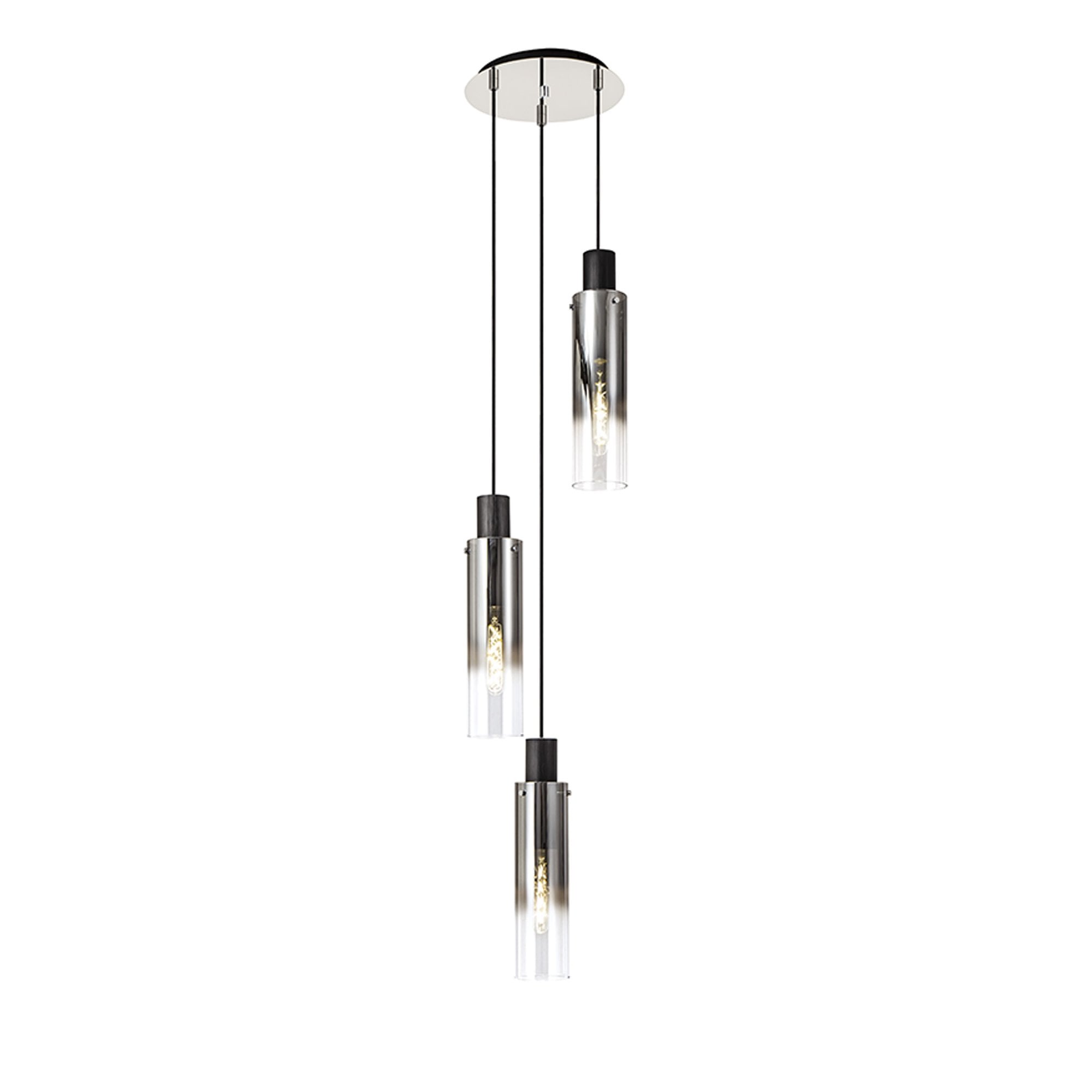 NL84899 Blade Slim Round Pendant 3 Light Adjustable Black/Smoke Fade Glass