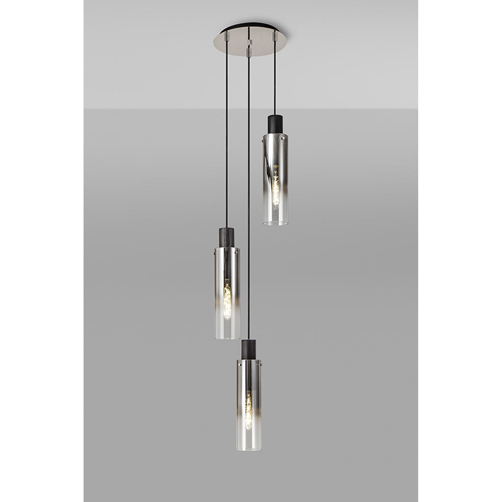 NL84899 Blade Slim Round Pendant 3 Light Adjustable Black/Smoke Fade Glass