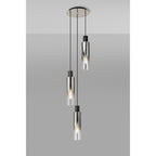 NL84899 Blade Slim Round Pendant 3 Light Adjustable Black/Smoke Fade Glass