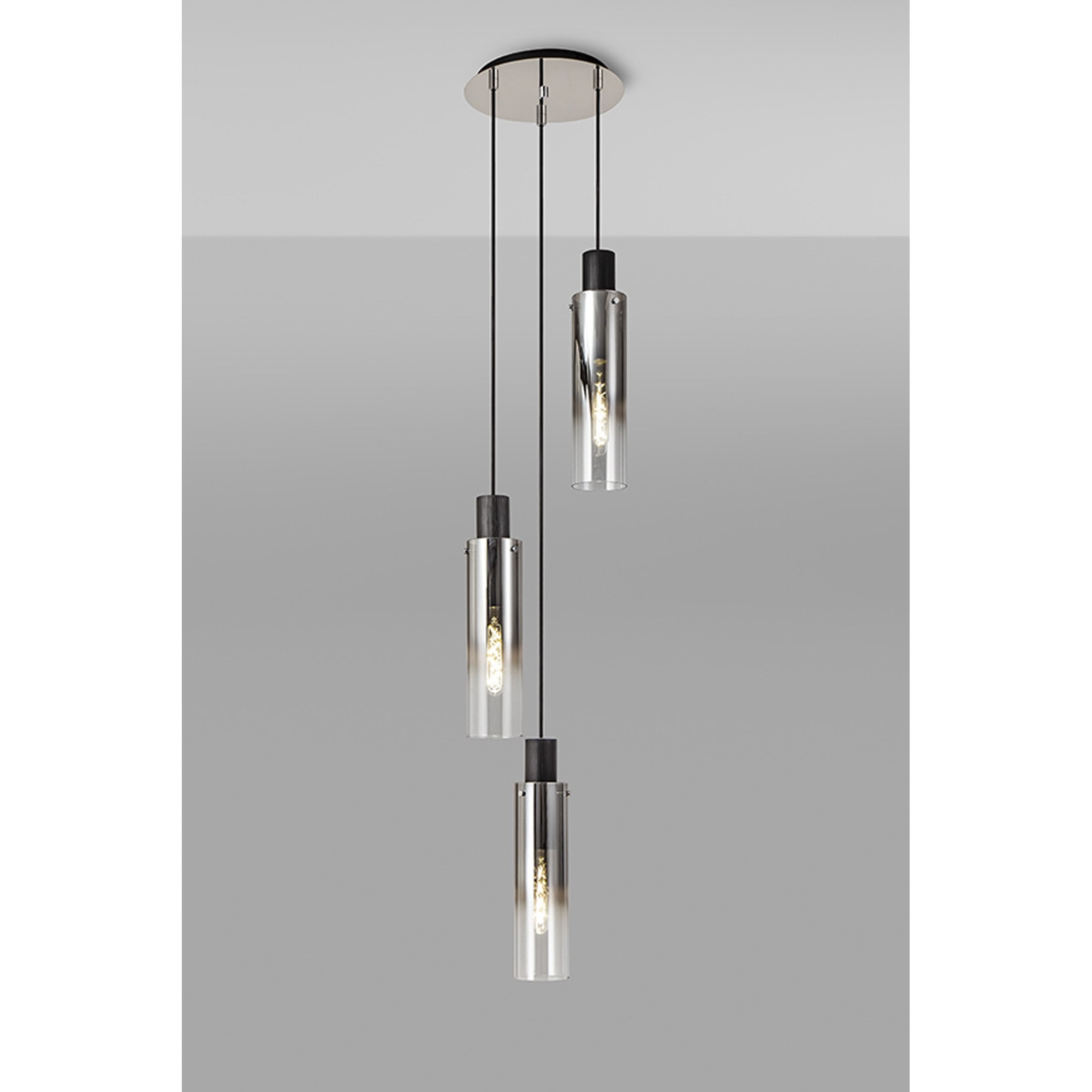 NL84899 Blade Slim Round Pendant 3 Light Adjustable Black/Smoke Fade Glass