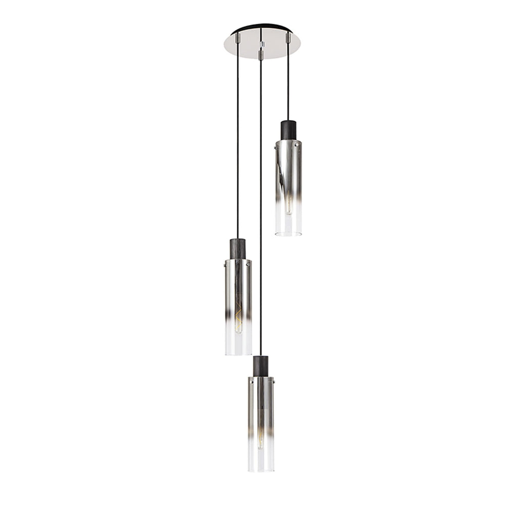 NL84899 Blade Slim Round Pendant 3 Light Adjustable Black/Smoke Fade Glass