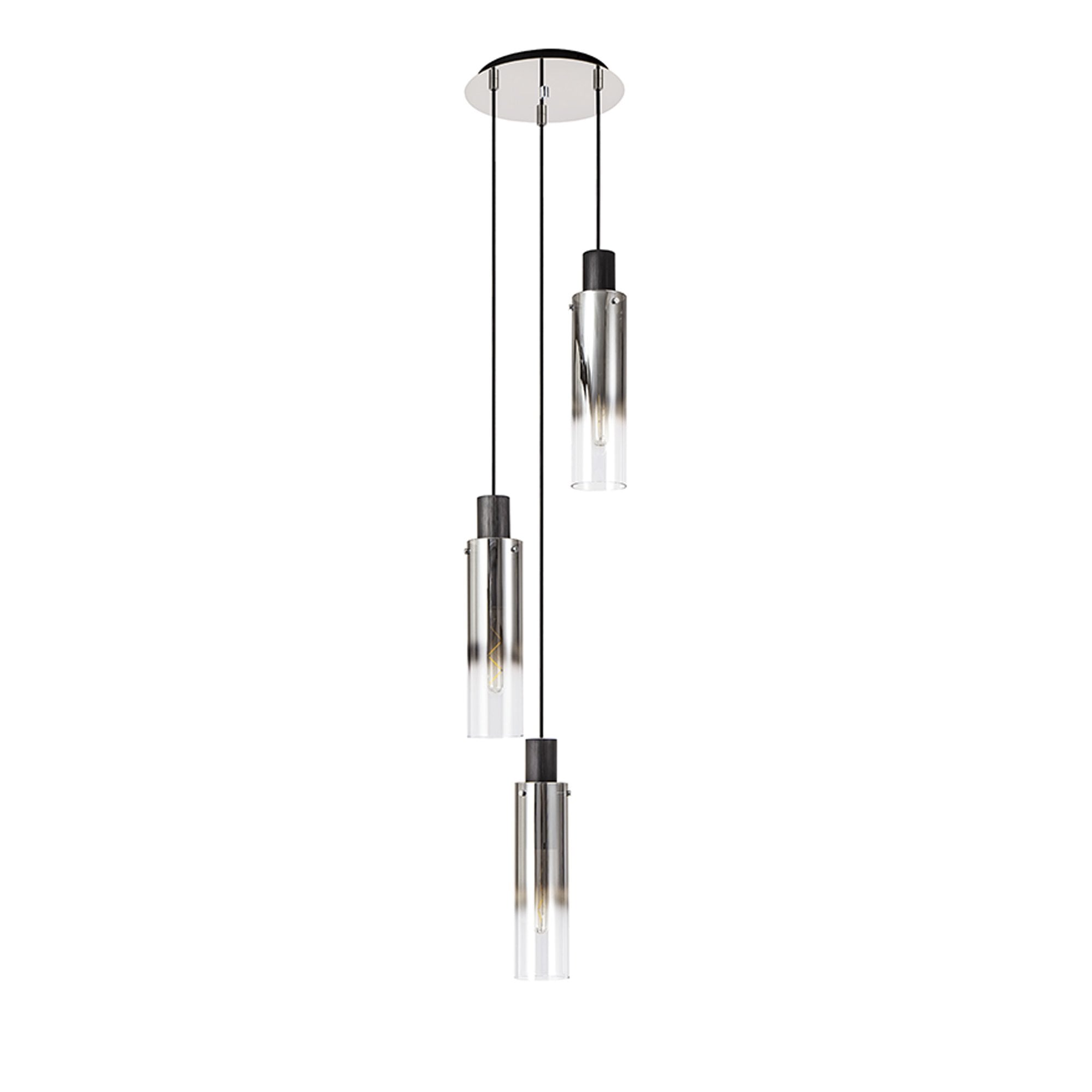 NL84899 Blade Slim Round Pendant 3 Light Adjustable Black/Smoke Fade Glass