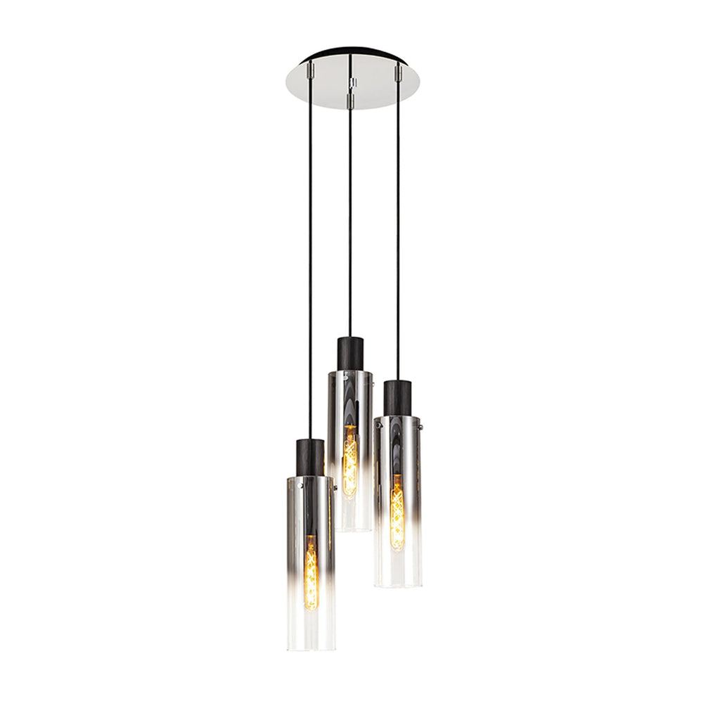 NL84899 Blade Slim Round Pendant 3 Light Adjustable Black/Smoke Fade Glass