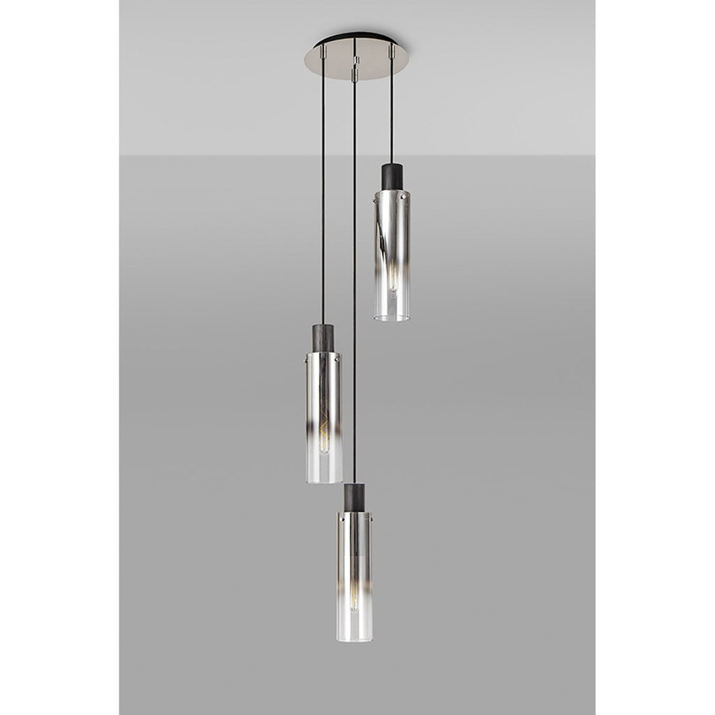 NL84899 Blade Slim Round Pendant 3 Light Adjustable Black/Smoke Fade Glass
