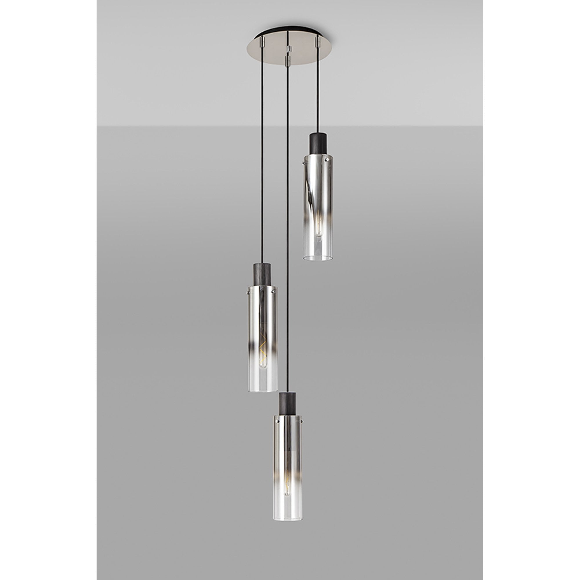 NL84899 Blade Slim Round Pendant 3 Light Adjustable Black/Smoke Fade Glass