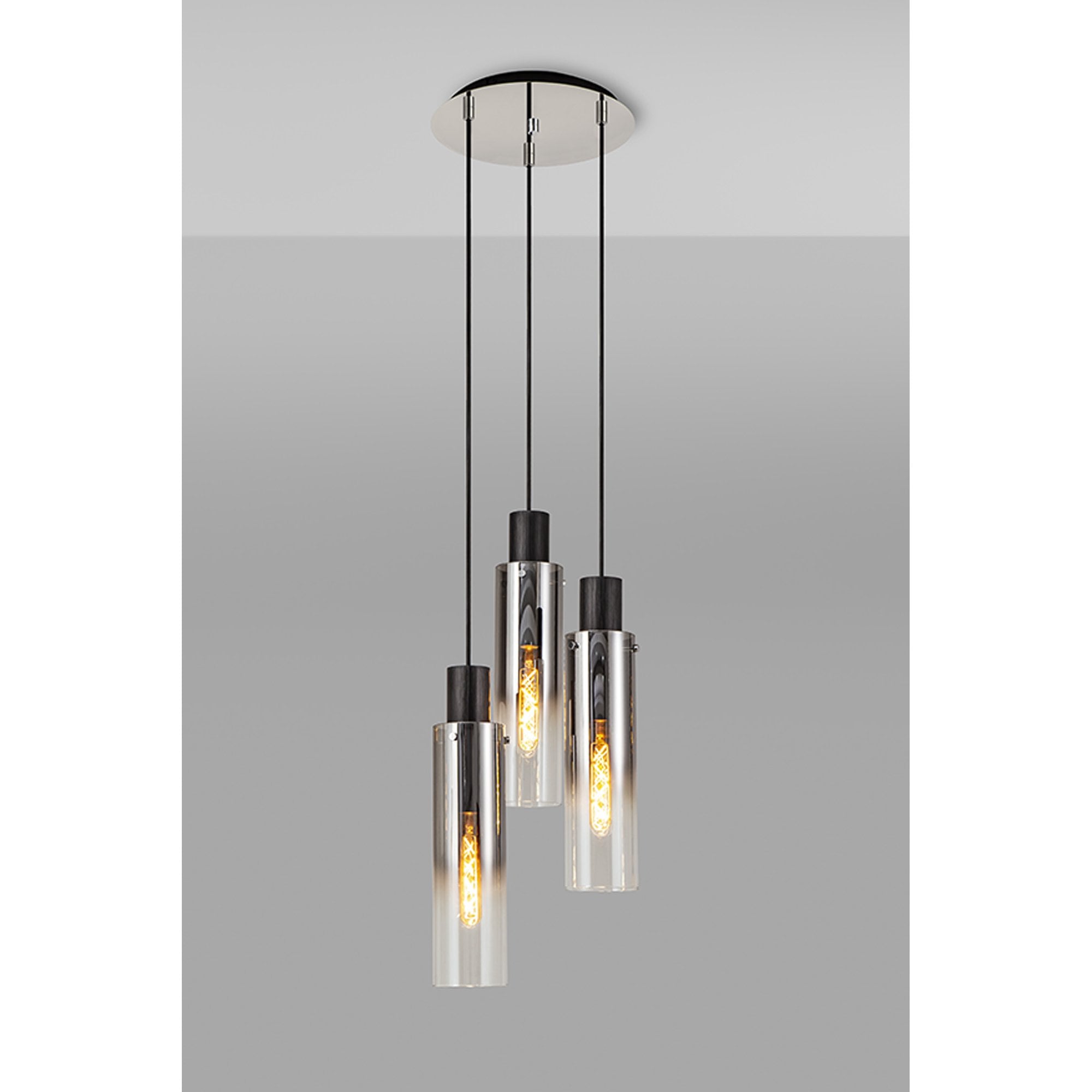 NL84899 Blade Slim Round Pendant 3 Light Adjustable Black/Smoke Fade Glass