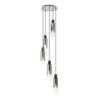 NL84909 Blade Slim Round Pendant 5 Light Adjustable Black/Smoke Fade Glass