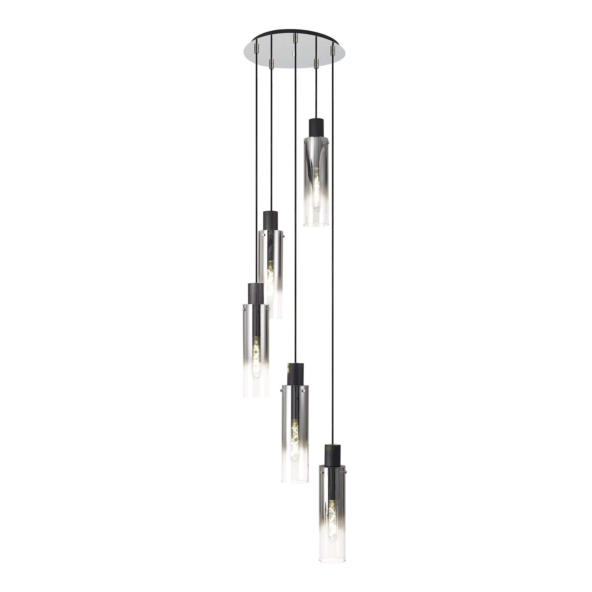 NL84909 Blade Slim Round Pendant 5 Light Adjustable Black/Smoke Fade Glass